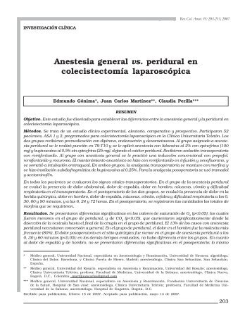 Anestesia general vs. peridural en colecistectomía laparoscópica