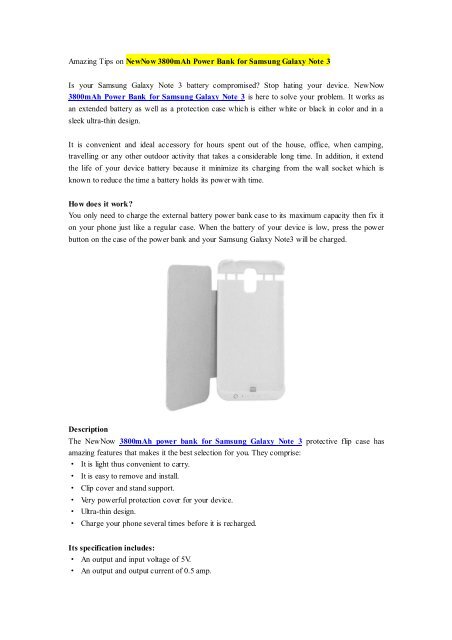 Amazing Tips on NewNow 3800mAh Power Bank for Samsung Galaxy Note 3.pdf