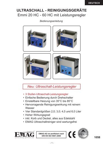 ULTRASCHALL - REINIGUNGSGERÄTE Emmi 20 HC ... - Emag AG