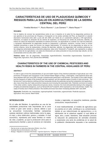 caracterÃ­sticas de uso de plaguicidas quÃ­micos y riesgos - SciELO