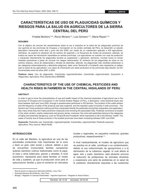 caracterÃ­sticas de uso de plaguicidas quÃ­micos y riesgos - SciELO