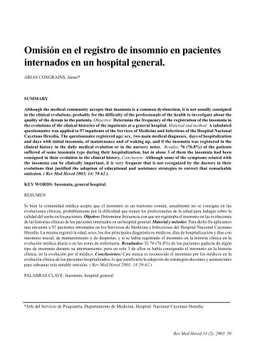 OmisiÃ³n en el registro de insomnio en pacientes ... - SciELO