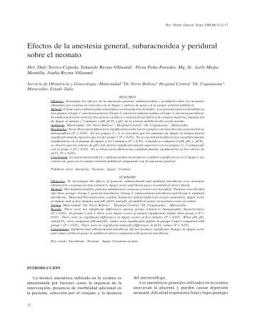 Efectos de la anestesia general, subaracnoidea y peridural ... - SciELO