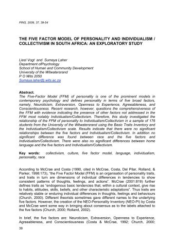 the five factor model of personality and individualism / collectivism in ...