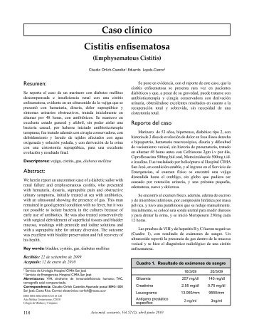 Caso clÃ­nico Cistitis enfisematosa - SciELO