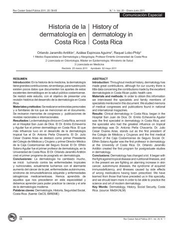 Historia de la dermatologÃ­a en Costa Rica History of ... - SciELO