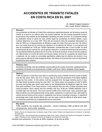 ACCIDENTES DE TRÃNSITO FATALES EN COSTA RICA ... - SciELO