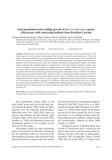Seed germination and seedling growth of two Pseudobombax species