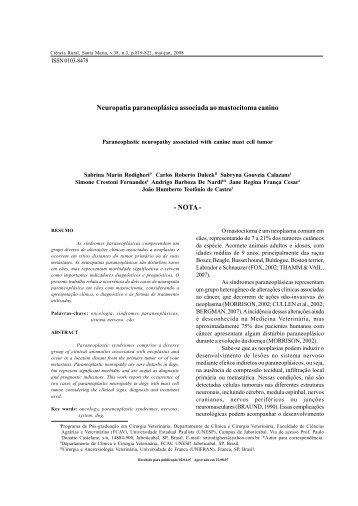 Neuropatia paraneoplásica associada ao mastocitoma ... - SciELO