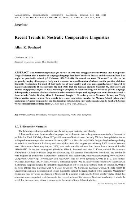 Recent Trends in Nostratic Comparative Linguistics - The Georgian ...