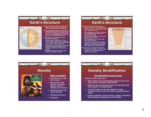 Earth's Structure Earth's Structure Density Density Stratification
