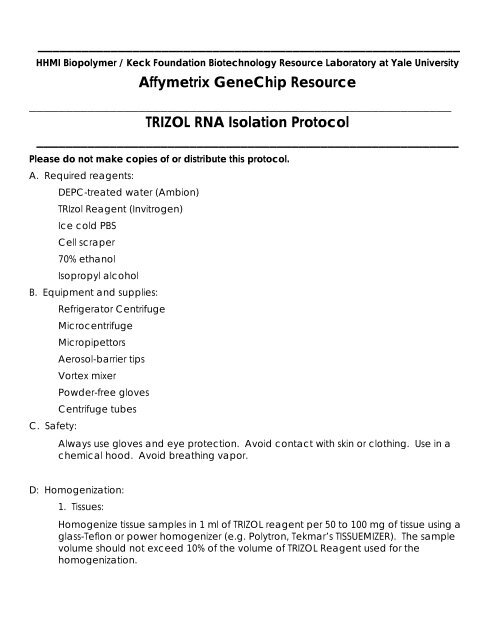 TRIZOL RNA Isolation Protocol