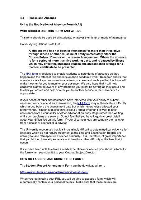4.4 Illness and Absence Using the Notification of Absence Form ...