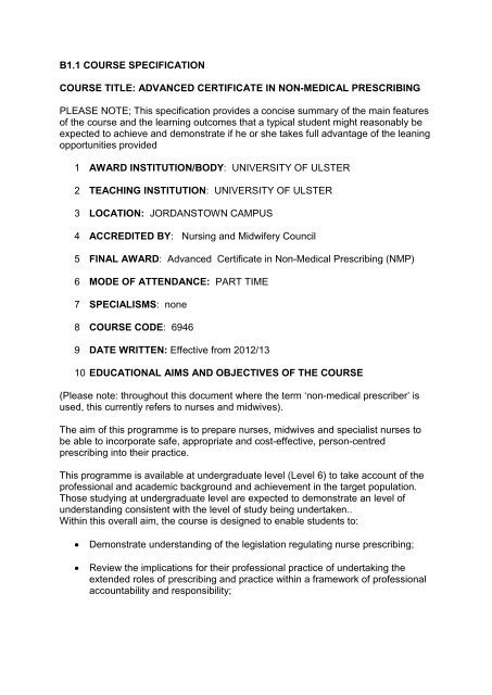 Advanced Certificate In Non Medical Prescribing