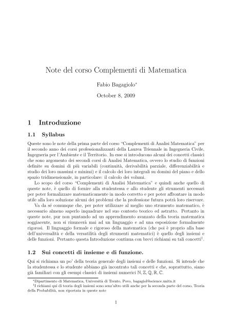 calcolo differenziale ed integrale in piu' variabili) (formato .pdf).