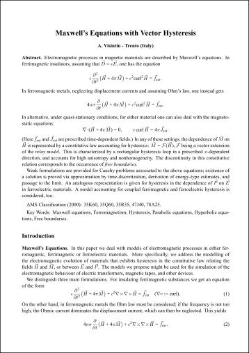 Maxwell's Equations with Vector Hysteresis
