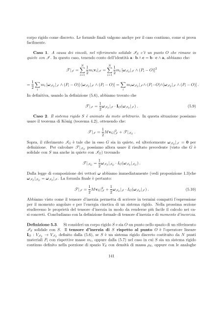 Introduzione alla meccanica dei Corpi Rigidi. - Scienze Matematiche ...
