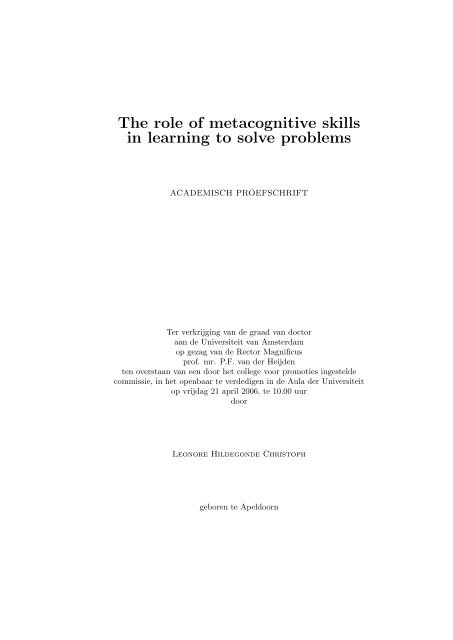 The role of metacognitive skills in learning to solve problems