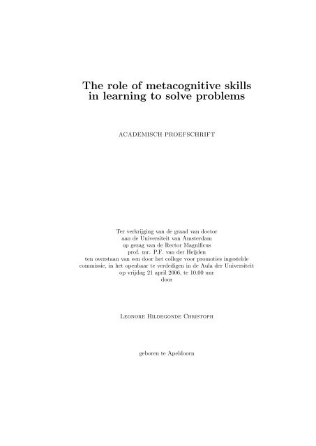 The role of metacognitive skills in learning to solve problems