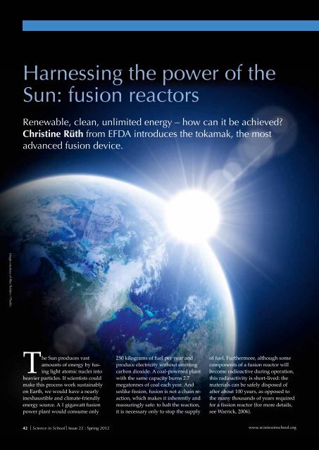 Harnessing the power of the Sun: fusion reactors - Science in School