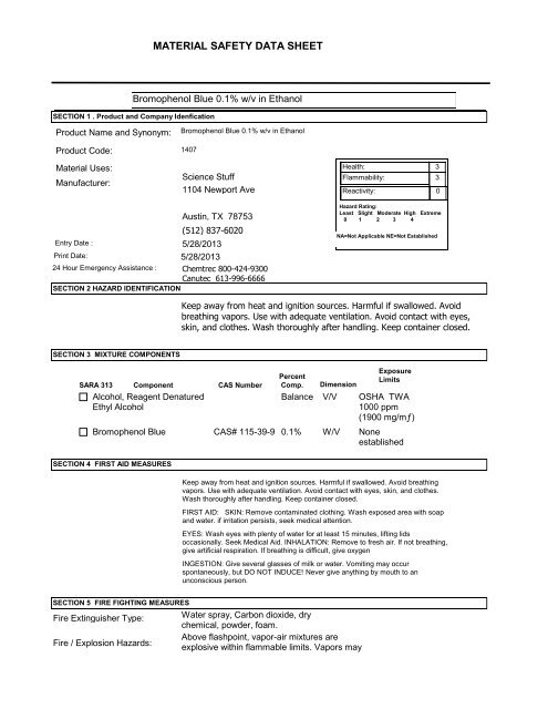 MATERIAL SAFETY DATA SHEET - Science Stuff