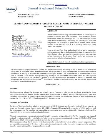 density and viscosity studies of paracetamol in ... - Sciensage.info