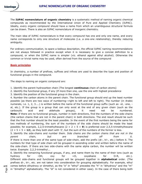 iupac nomenclature of organic chemistry - Sciensage.info