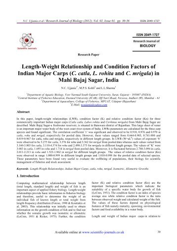Length-Weight Relationship and Condition ... - Scientific Journals