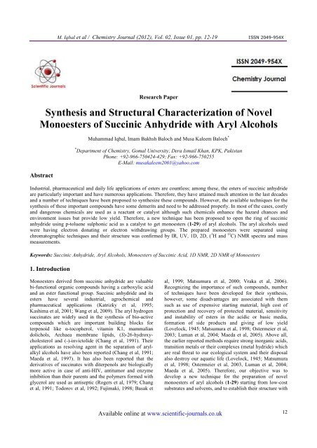 Synthesis and Structural Characterization of ... - Scientific Journals