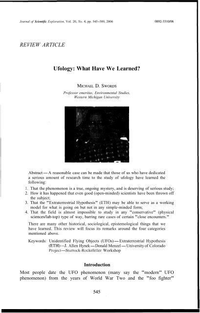 REVIEW ARTICLE Ufology: What Have We Learned? - Society for ...