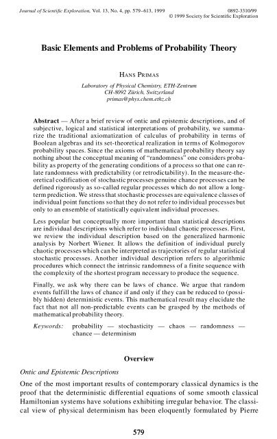 Basic Elements and Problems of Probability Theory - Society for ...