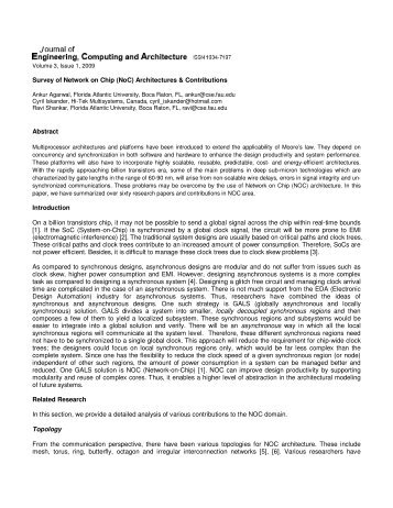 Survey of Network on Chip (NoC) Architectures & Contributions ...