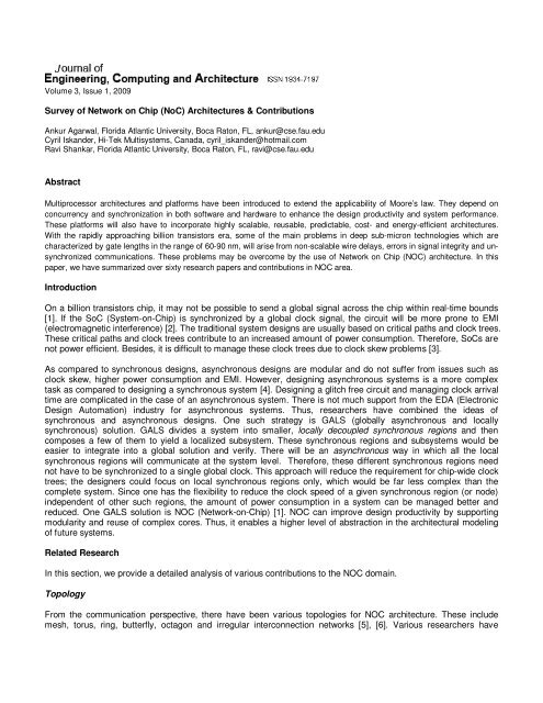 Survey of Network on Chip (NoC) Architectures & Contributions ...