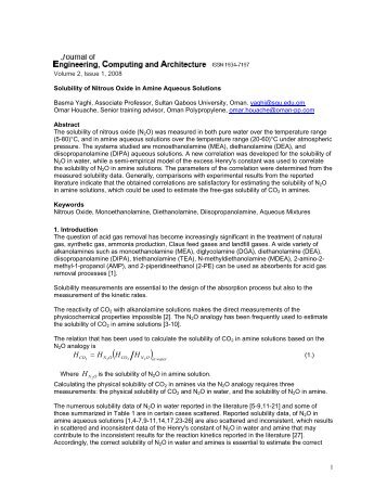 Solubility of Nitrous Oxide in Amine Aqueous Solutions - Scientific ...