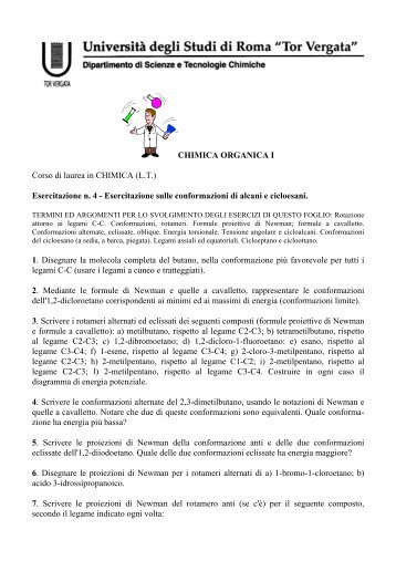 Esercitazione n. 4 - Esercitazione sulle conformazioni di alcani e cicl