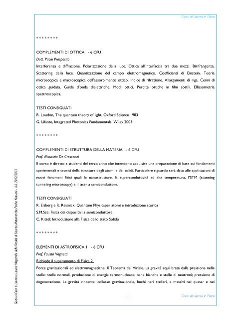 A.A. 2012/2013 - Macroarea di Scienze MFN