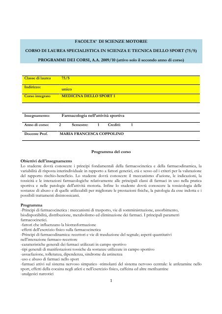 FACOLTA' DI SCIENZE MOTORIE CORSO DI LAUREA ...