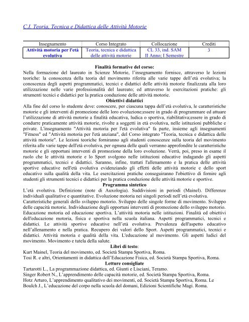 Scienze Motorie Corso di Laurea in - Scienze motorie - UniversitÃ  ...