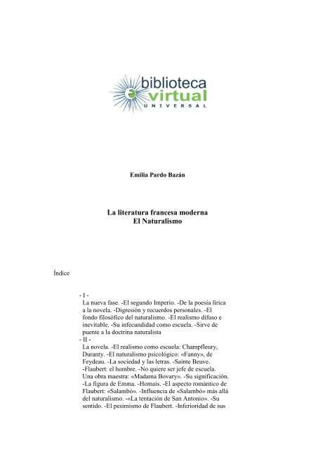 La literatura francesa moderna El Naturalismo Biblioteca Virtual