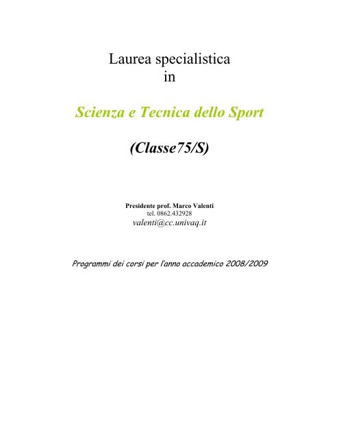 programmi dei corsi - Scienze motorie - UniversitÃ  degli Studi dell ...