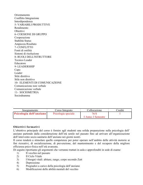 programmi dei corsi - Scienze motorie - UniversitÃ  degli Studi dell ...