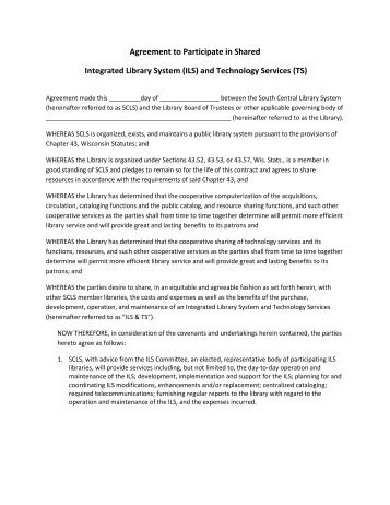 ILS/Technology agreement - South Central Library System