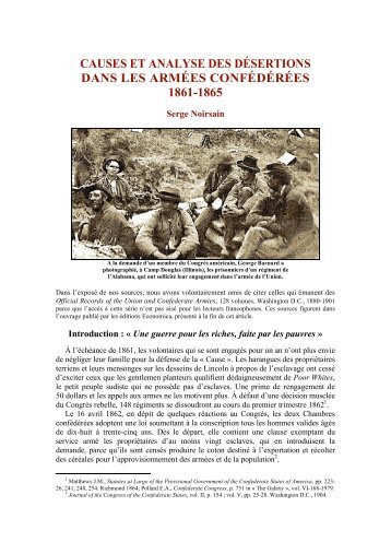 CAUSES ET ANALYSE DES DÉSERTIONS DANS LES ARMÉES CONFÉDÉRÉES 1861-1865