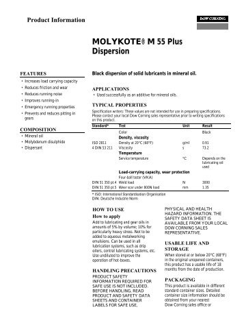 MOLYKOTE® M 55 Plus Dispersion Product Information