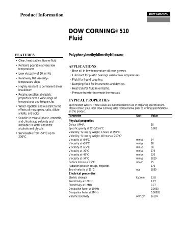 DOW CORNING® 510 Fluid Product Information