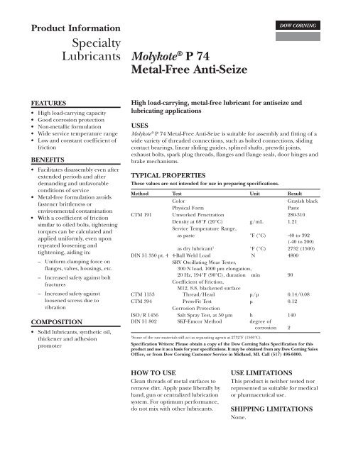 Molykote P 74 Pdf Molykote P 74 Pdf