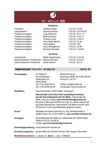 Impressum "Club Info" - SC Melle 03 Heft Nr. 39 Herausgeber: SC ...