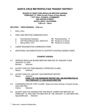 SCMTD February 2004 Board of Directors Agendas - Santa Cruz ...