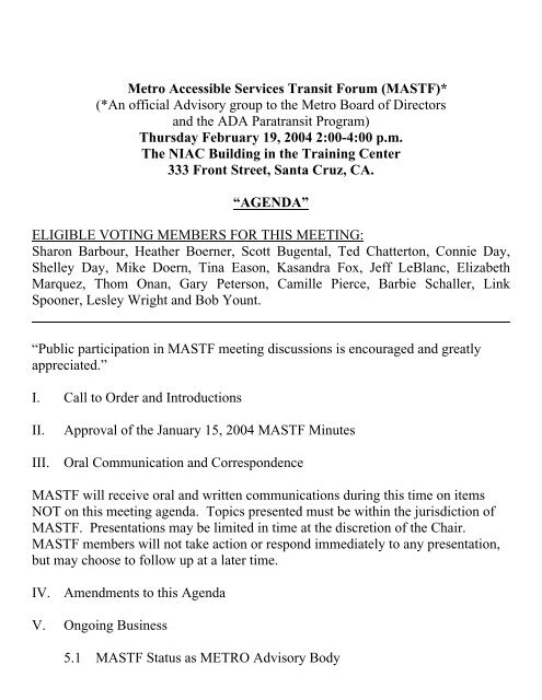 SCMTD February 2004 Board of Directors Agendas - Santa Cruz ...