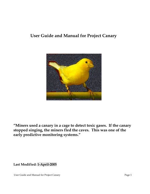 User Guide and Manual for Project Canary